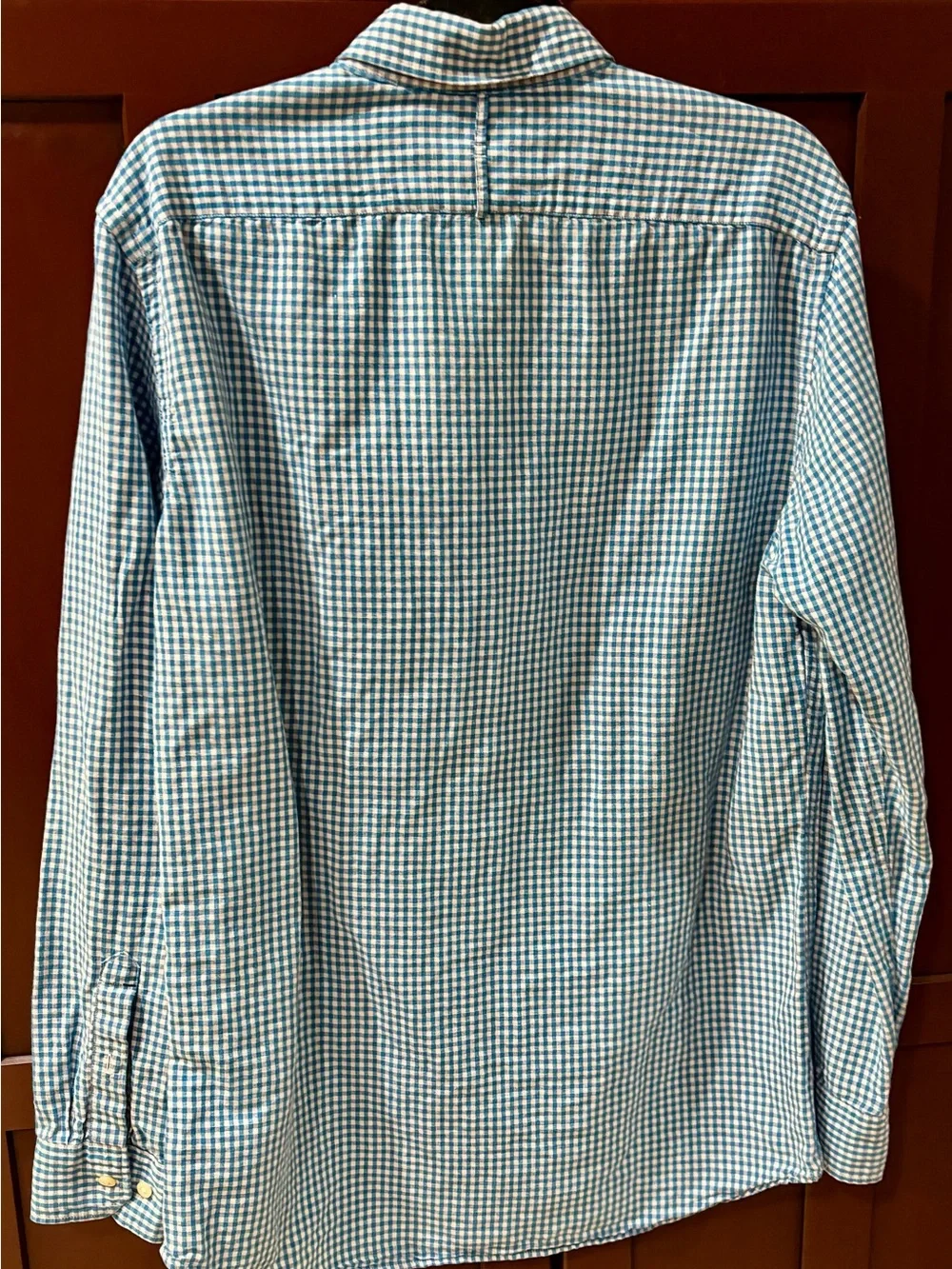 Banana Republic Teal and White Gingham Button-Down Shirt Size M-Tall